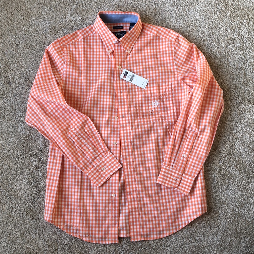 Chaps orange White Gingham Long Sleeve Button Down Men’s S NWT